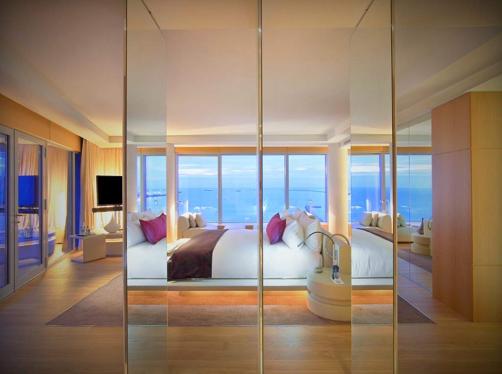 A view of the master bedroom in the Extreme Wow suite of the luxury hotel W Barcelona.