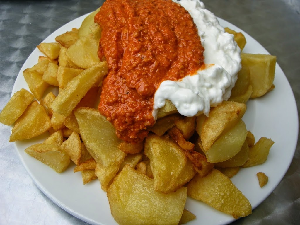 This plate of patatas bravas is a perfect example of great Barcelona bravas.