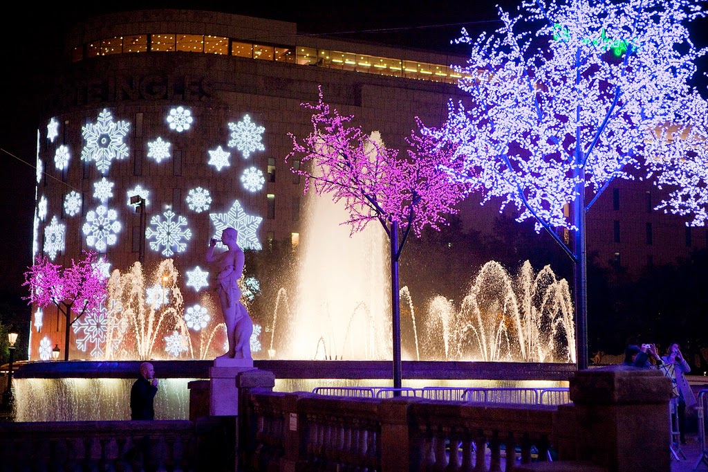 The Christmas lights on display in Barcelona's Plaza Catalunya.