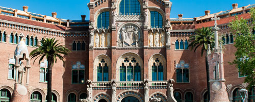 Sightseeing Barcelona, Hospital de Sant Pau: an image of beautiful and decorative facade of hospital sant pau.